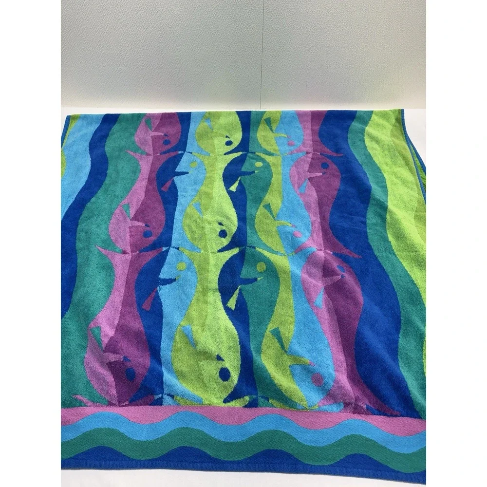 Vintage Royal Terry Retro Large Beach Towel Fish Multicolor 31x64 inches